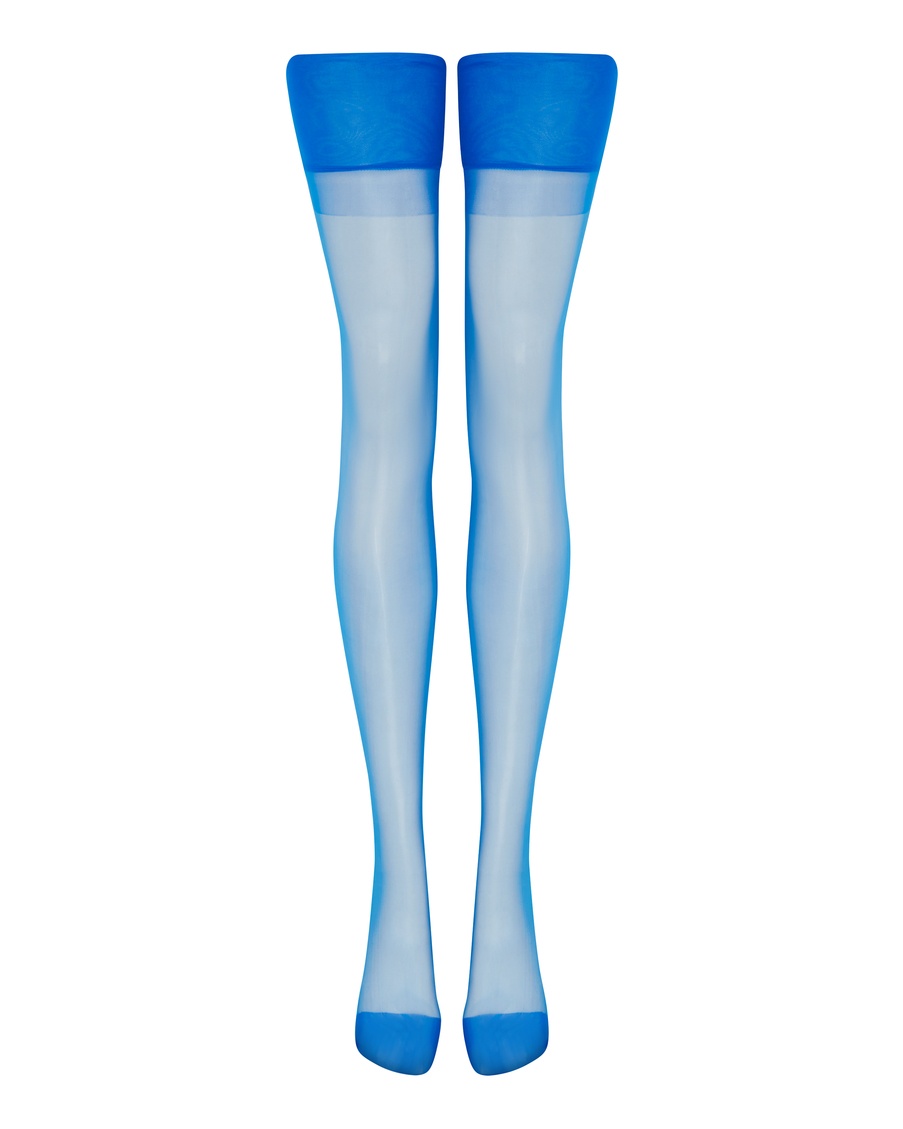 Синие чулки под пояс с продольным швом Opale