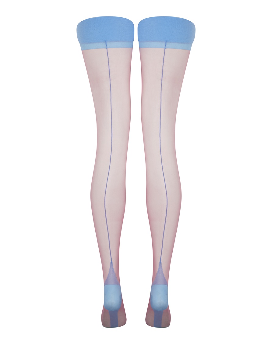 Розово-голубые чулки под пояс с продольным швом Ora