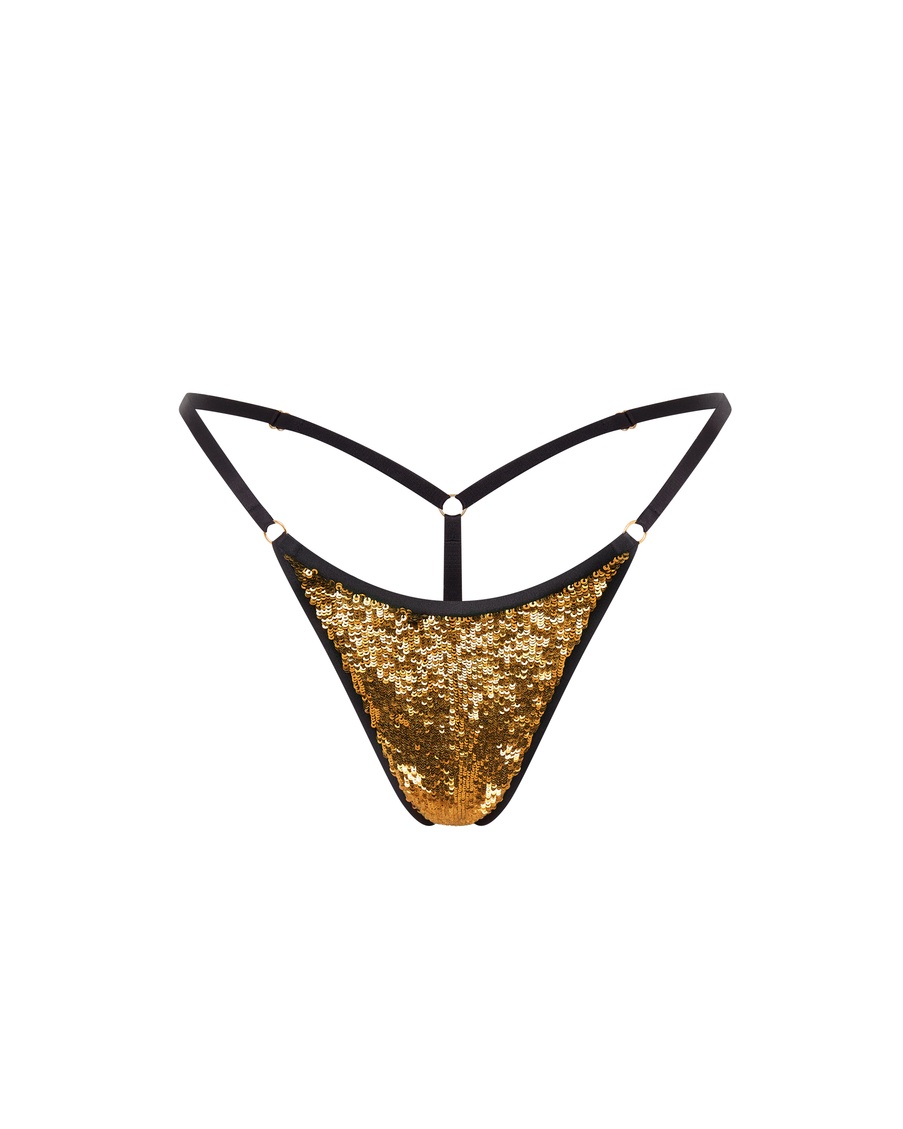Золотистые трусы стринги Anniah