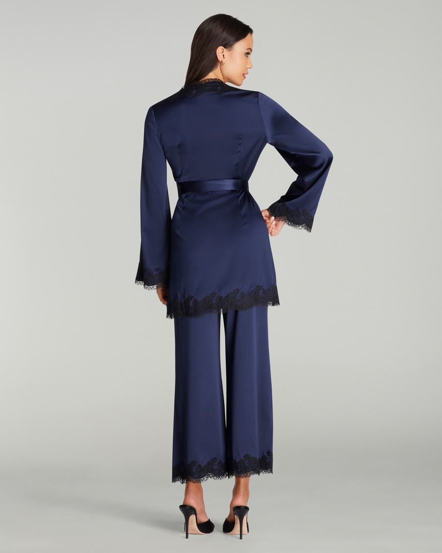 Синий верх пижамы из шелка и кружева Amelea