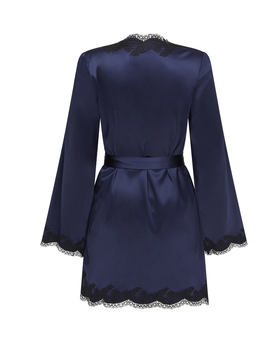 Синий верх пижамы из шелка и кружева Amelea