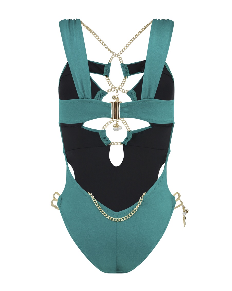 Зеленый слитный купальник Fantisy