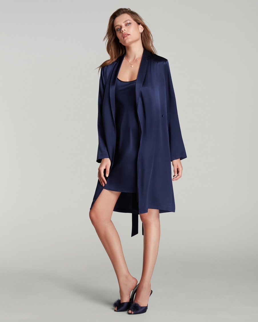 Темно-синий короткий халат Cecily