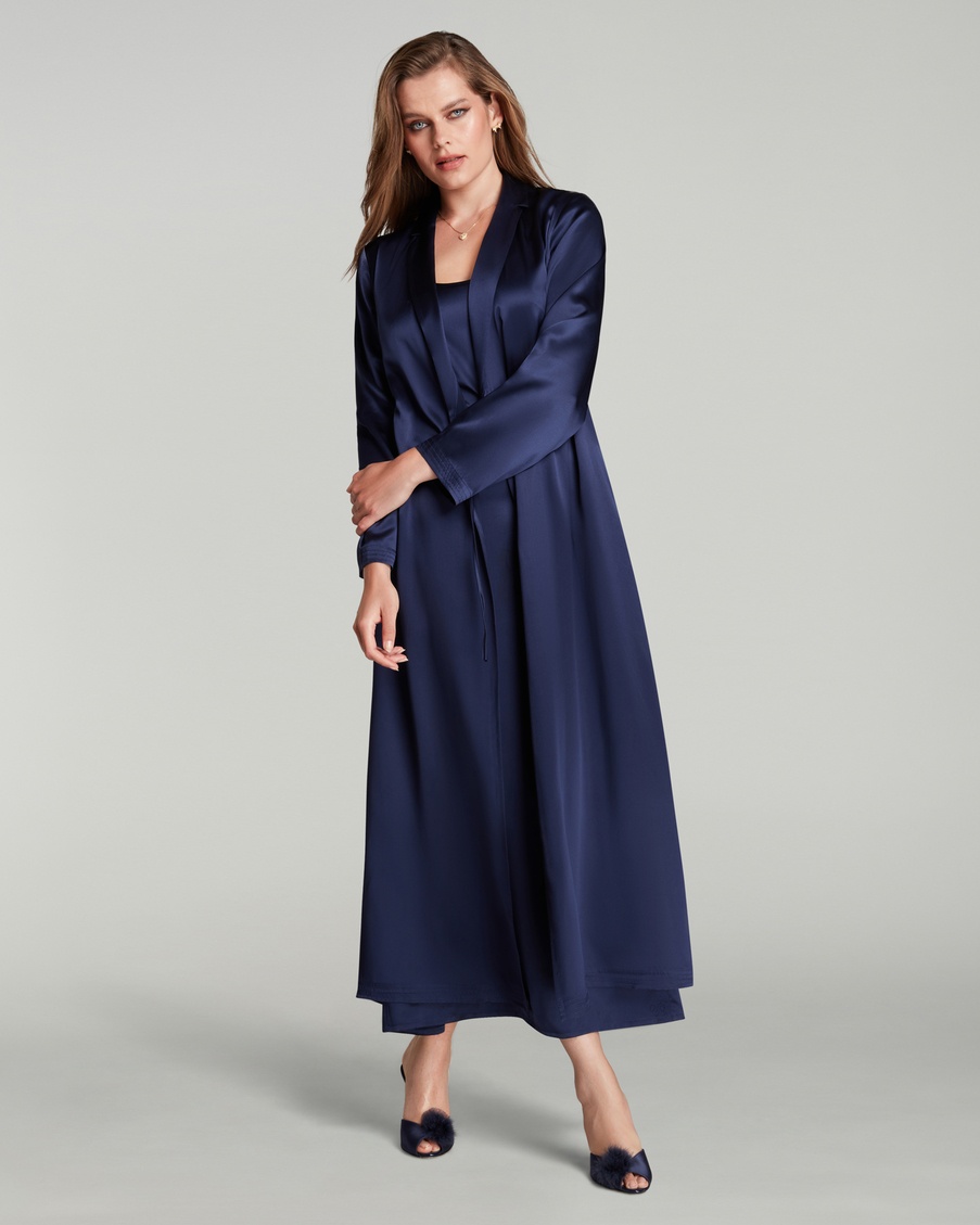 Темно-синий длинный халат Cecily