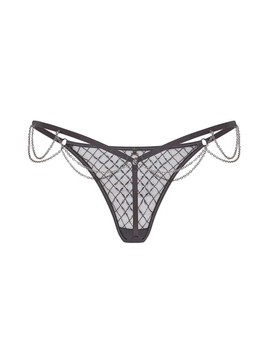 Серебристые трусы стринги Chrystelle