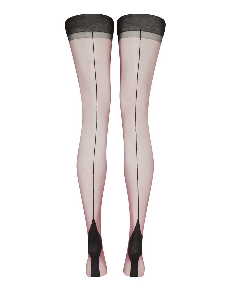 Сливово-черные чулки под пояс с продольным швом Ora