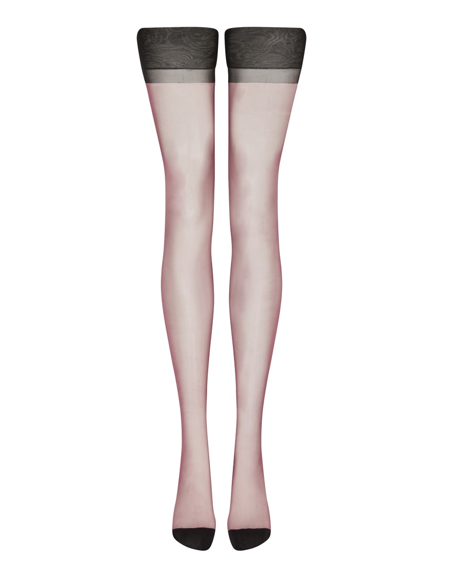 Сливово-черные чулки под пояс с продольным швом Ora