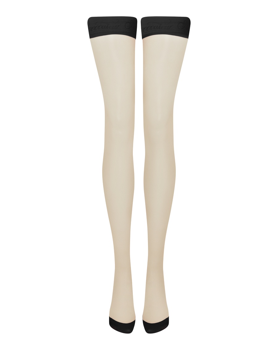 Нюдовые чулки на резинке с черной отделкой Tanzie
