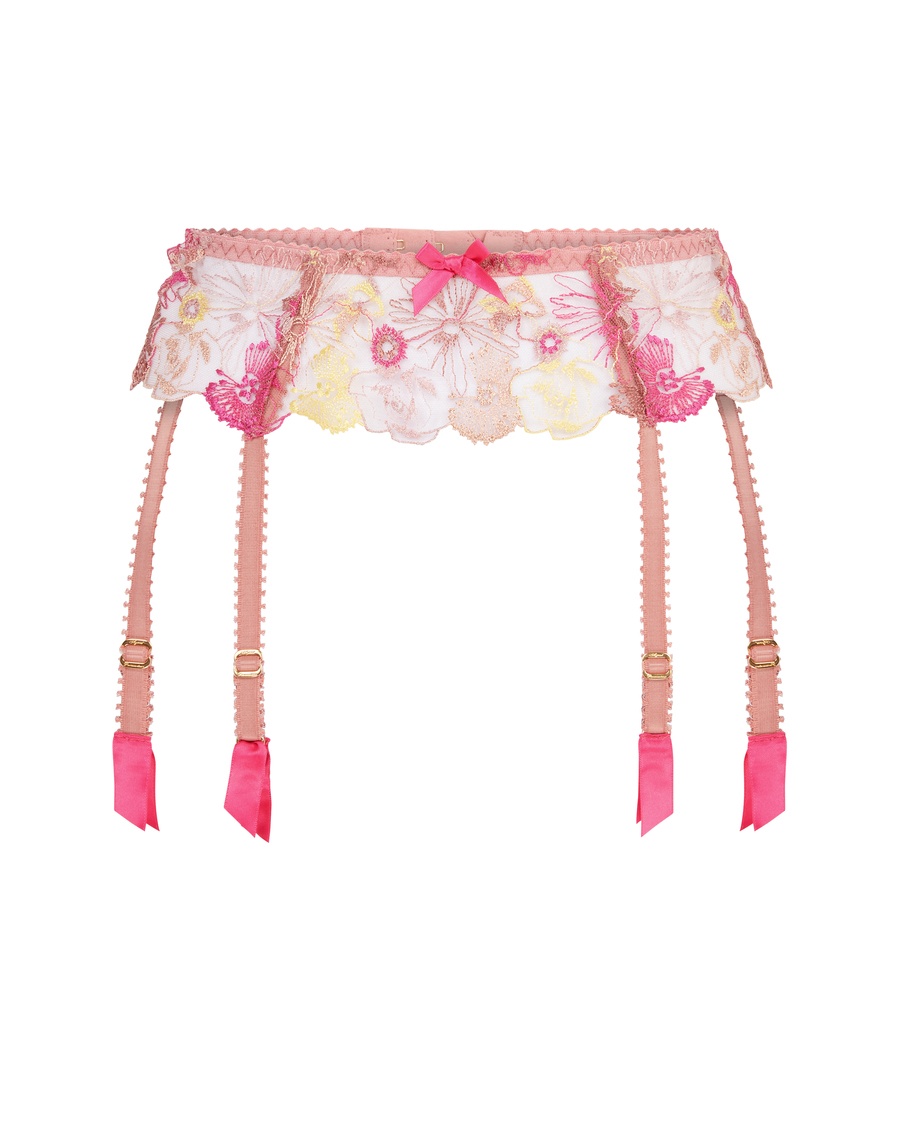 Розово-желтый прозрачный пояс для чулок Zuri