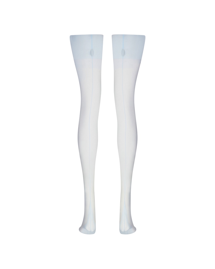 Голубые чулки под пояс с продольным швом Lazulie