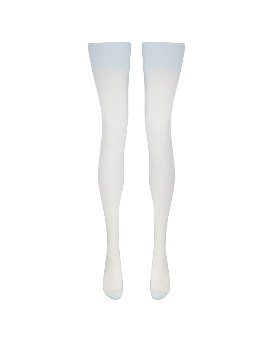 Голубые чулки под пояс с продольным швом Lazulie