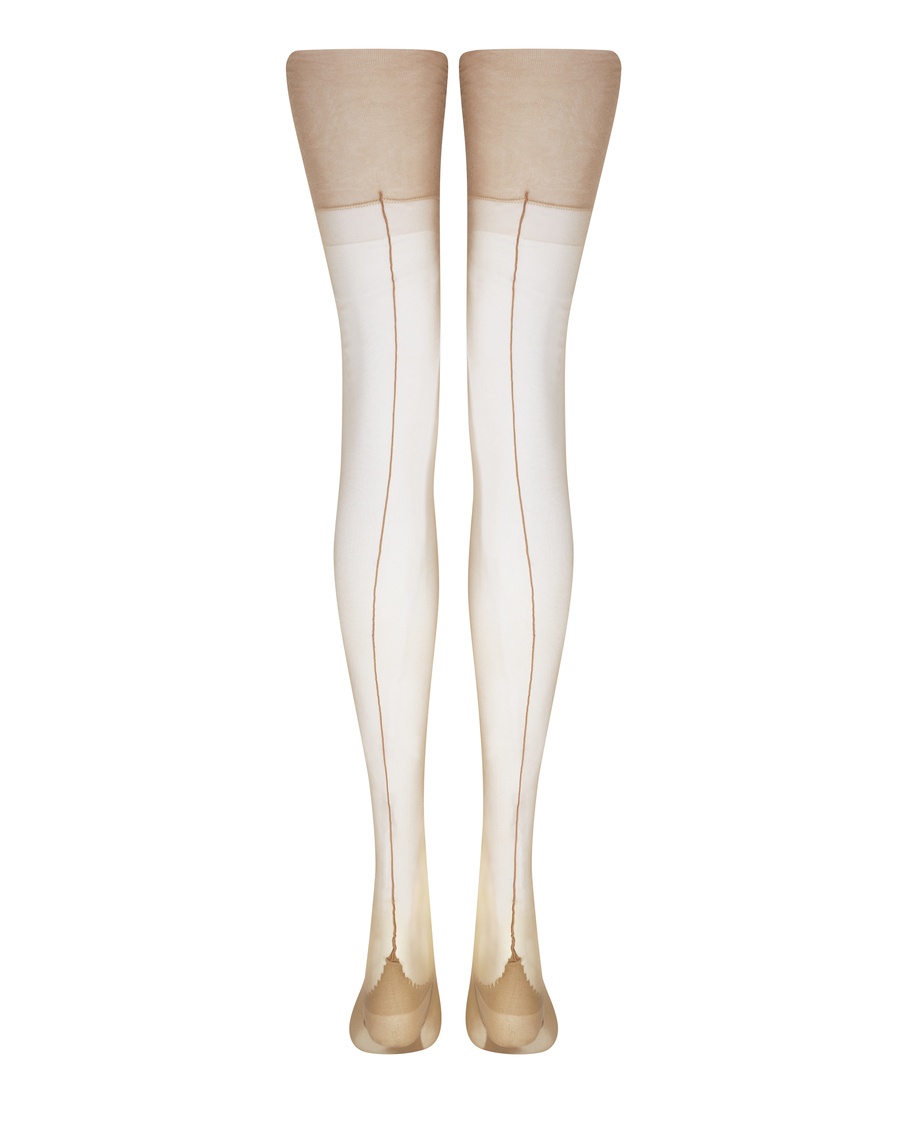 Бежевые чулки под пояс с продольным швом Opale
