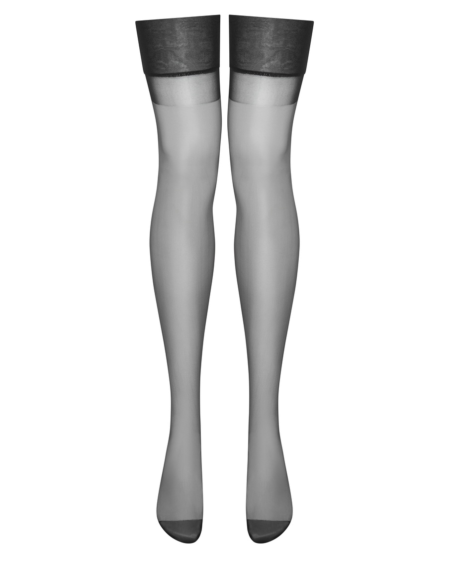 Черные чулки под пояс с продольным швом Opale