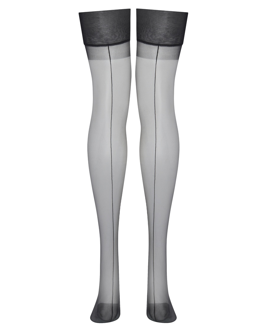 Черные чулки под пояс с продольным швом Opale