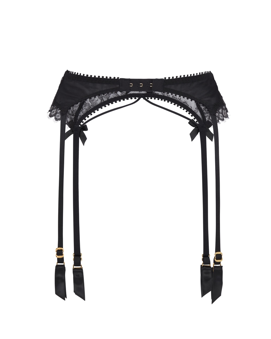 Черный кружевной пояс для чулок Kiya