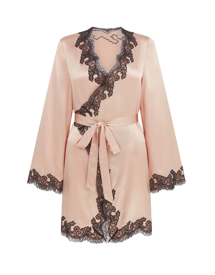Розово-черный верх пижамы из шелка и кружева Amelea