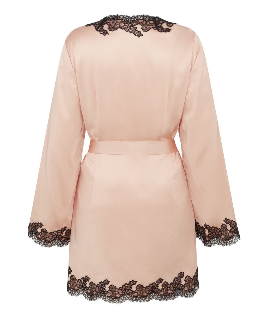 Розово-черный верх пижамы из шелка и кружева Amelea