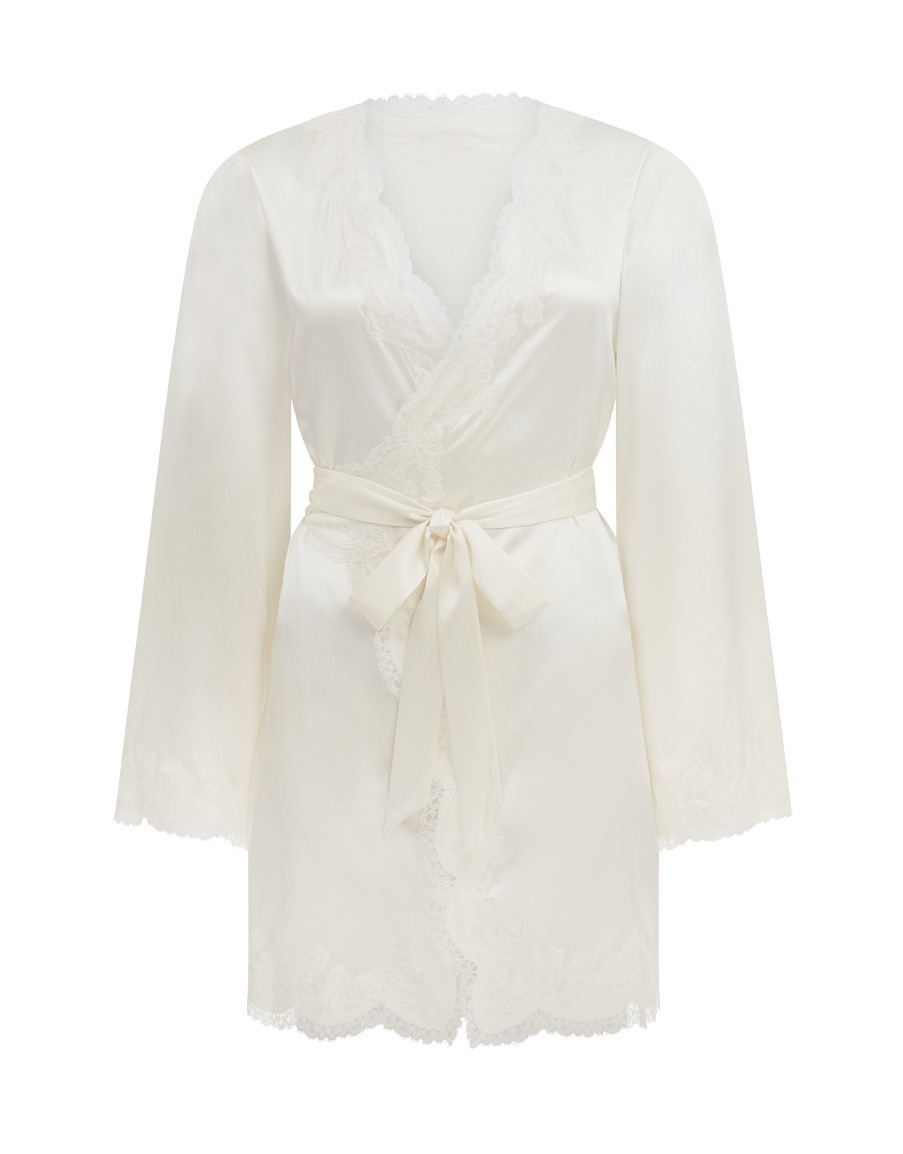 Белый топ пижамы из шелка с кружевом Amelea