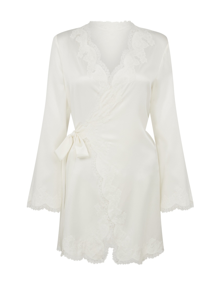Белый топ пижамы из шелка с кружевом Amelea
