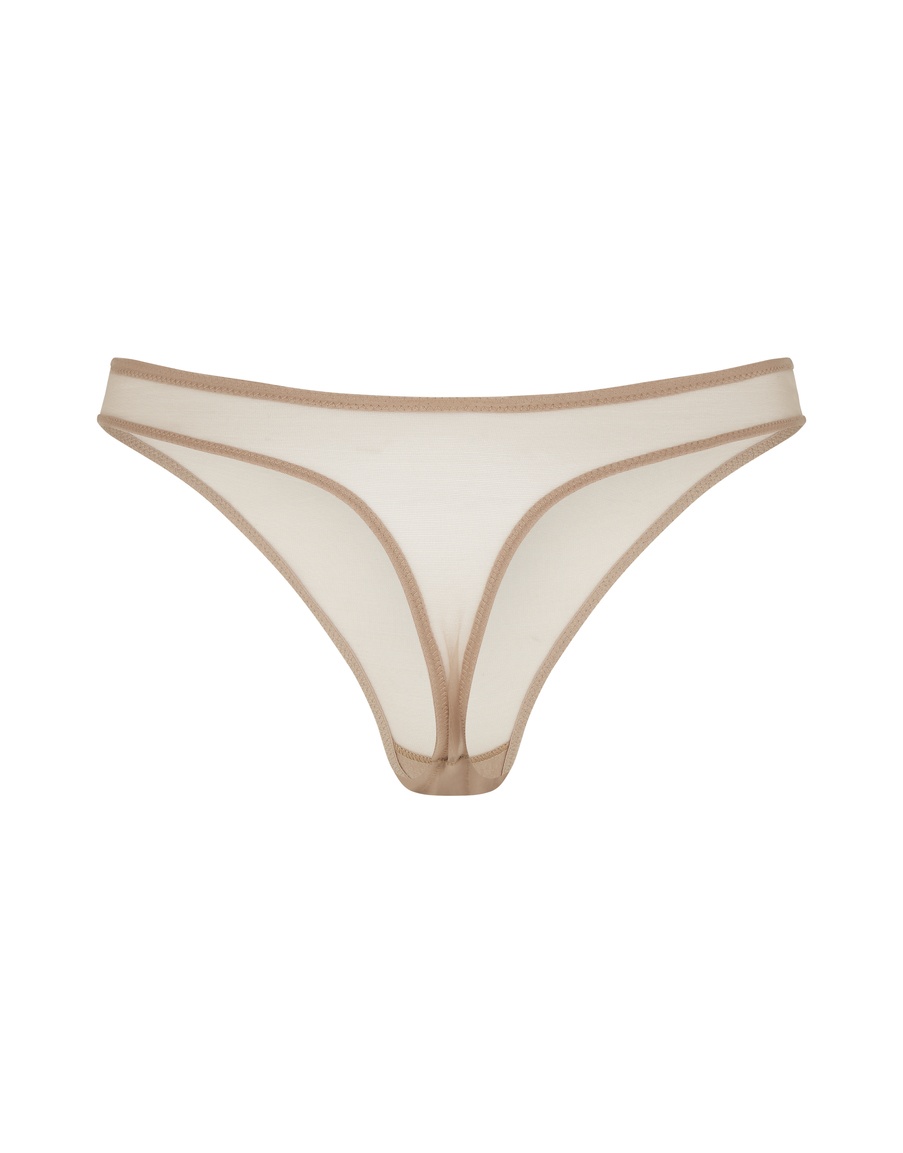 Бежевые прозрачные трусы стринги Lucky