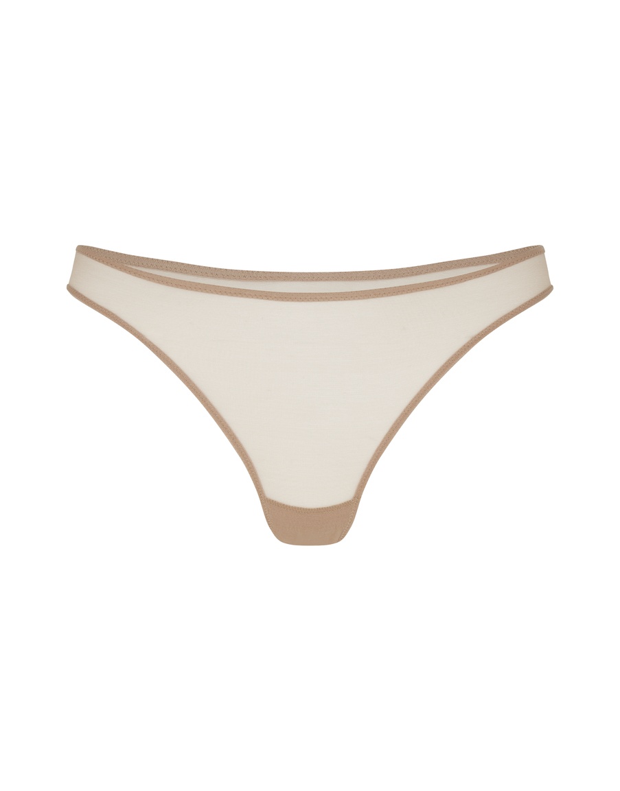Бежевые прозрачные трусы стринги Lucky