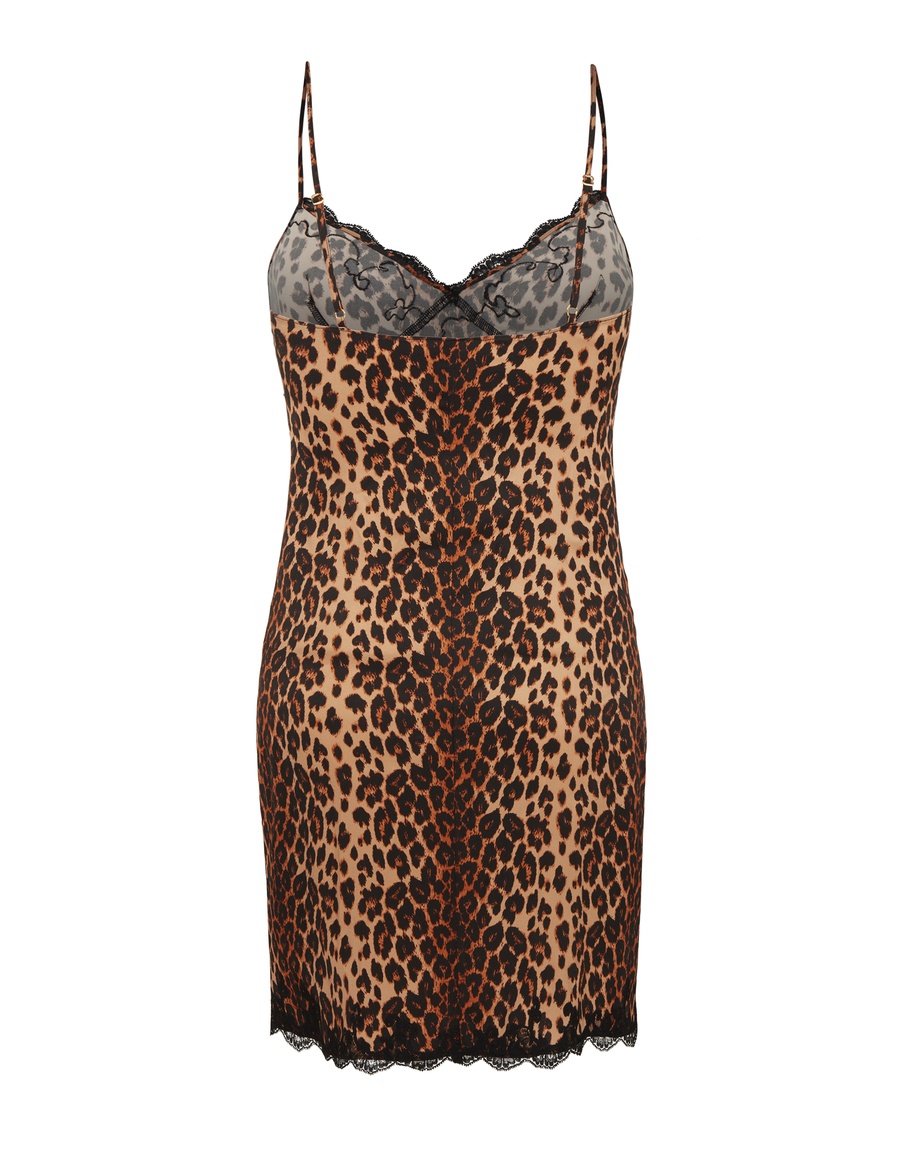 Леопардовая сорочка из шелка с черным кружевом Molly