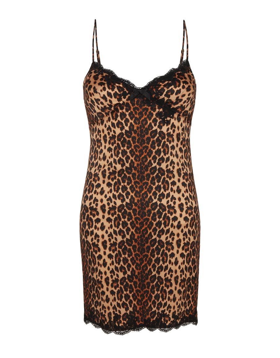 Леопардовая сорочка из шелка с черным кружевом Molly