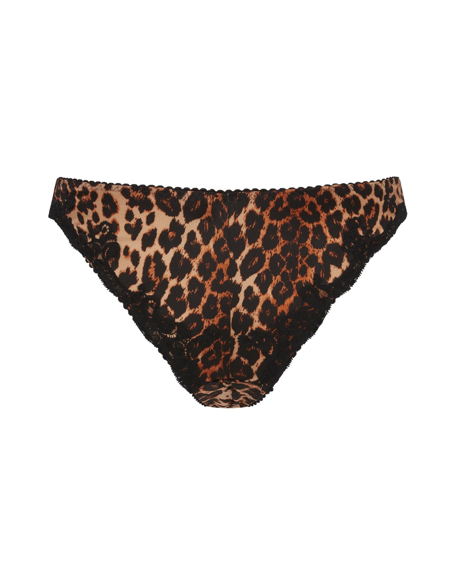 Леопардовые классические трусы из шелка с черным кружевом Molly