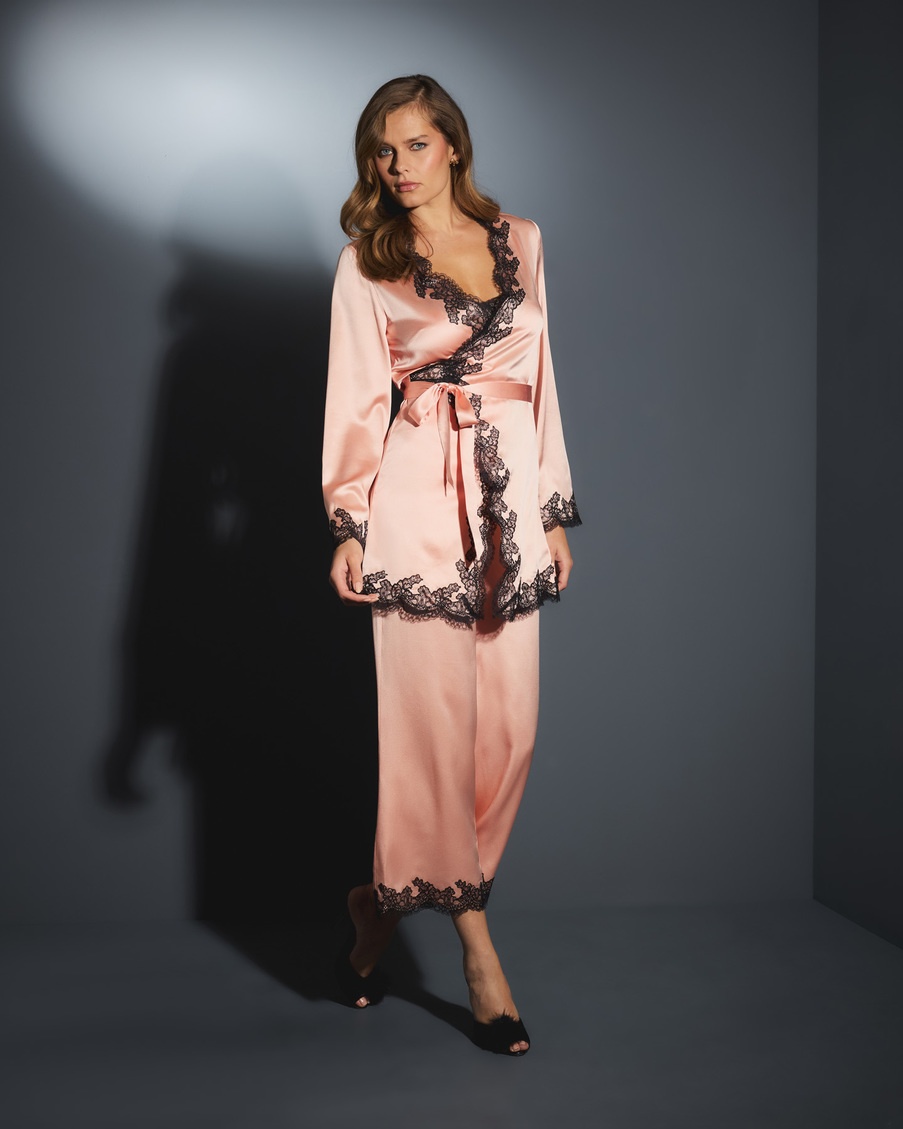 Розово-черный верх пижамы из шелка и кружева Amelea