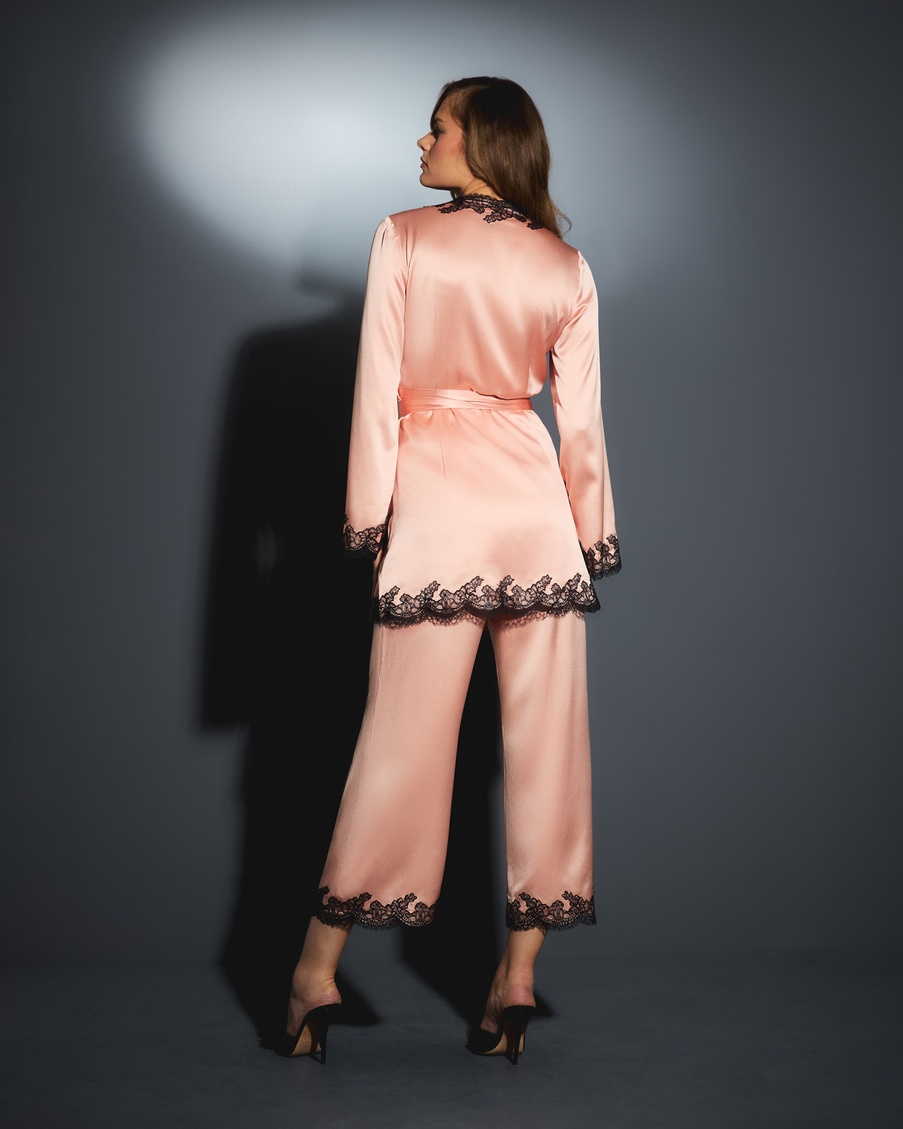 Розово-черный верх пижамы из шелка и кружева Amelea