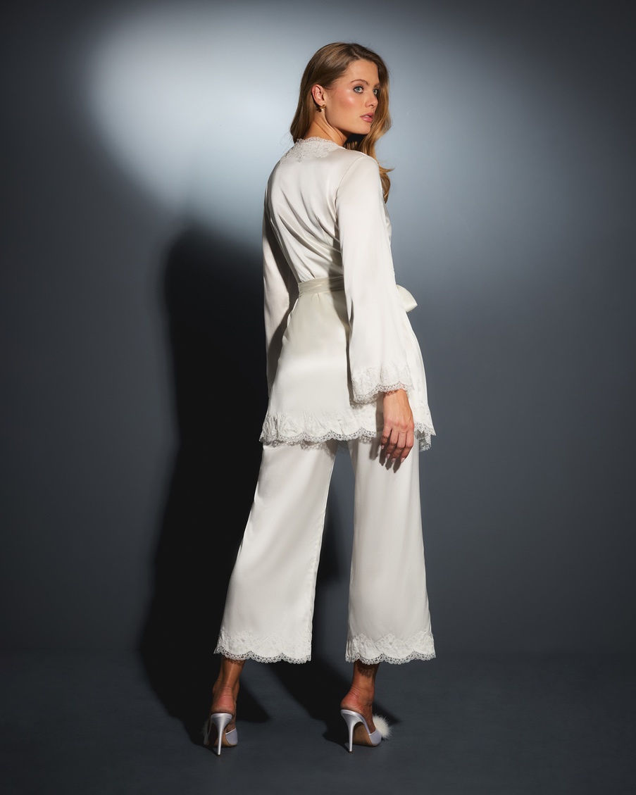 Белый топ пижамы из шелка с кружевом Amelea