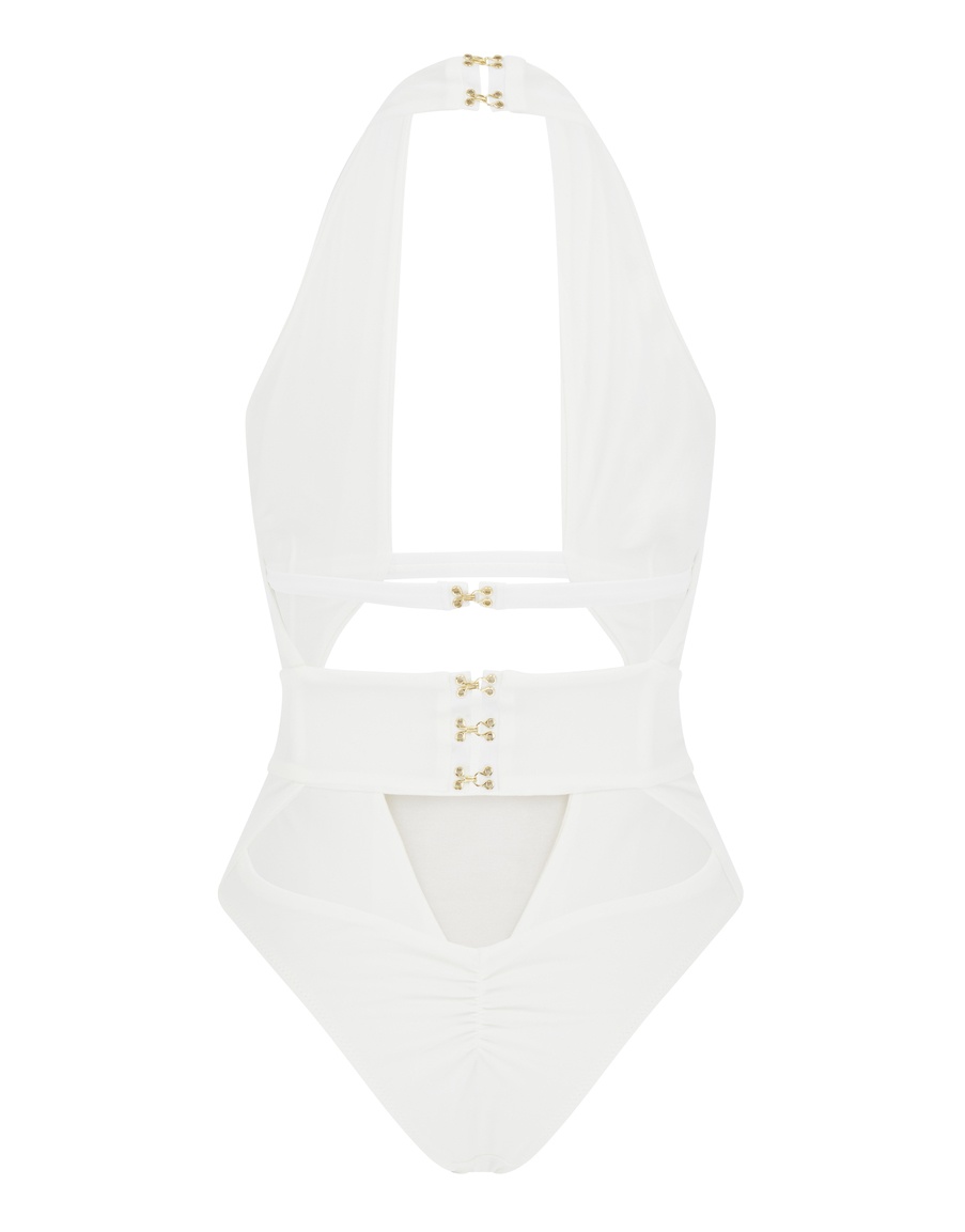 Белый слитный купальник-монокини Anja