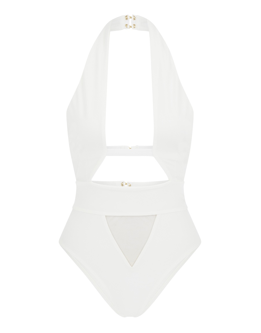 Белый слитный купальник-монокини Anja