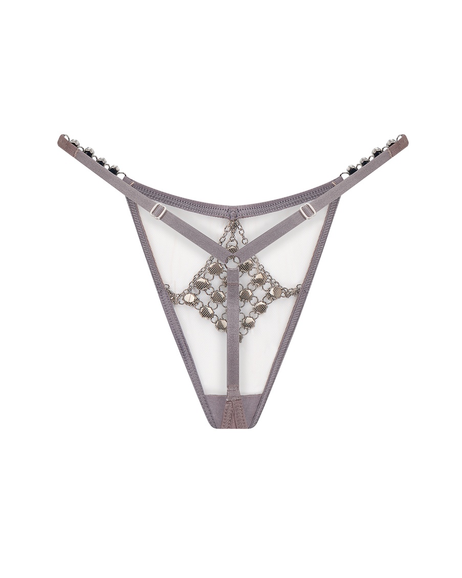 Серо-металлические трусы стринги Kensia