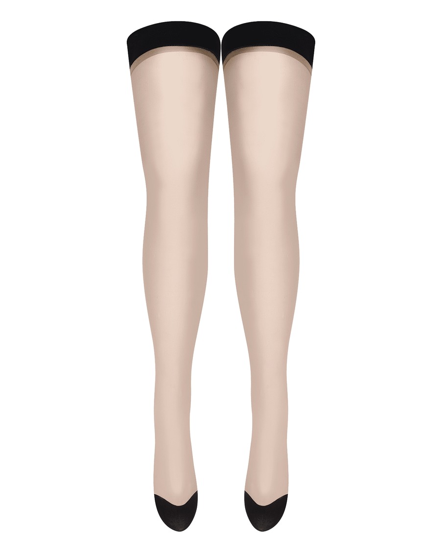 Бежевые чулки на резинке с черной отделкой Amber