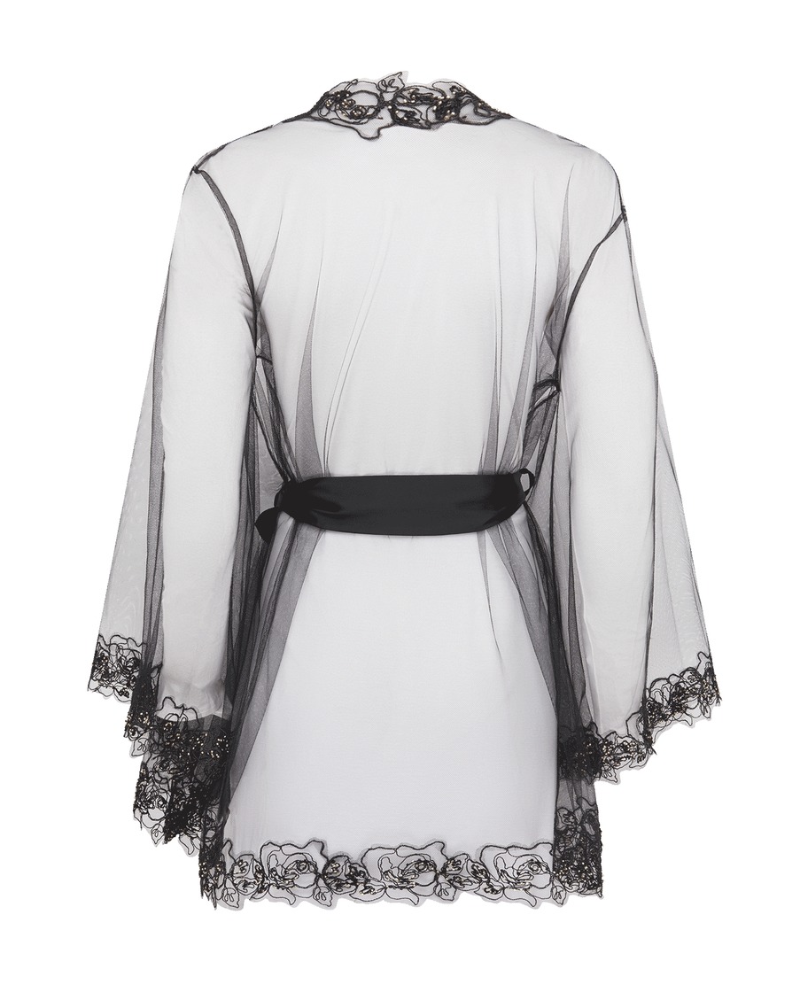 Черный прозрачный халат-кимоно Lindie