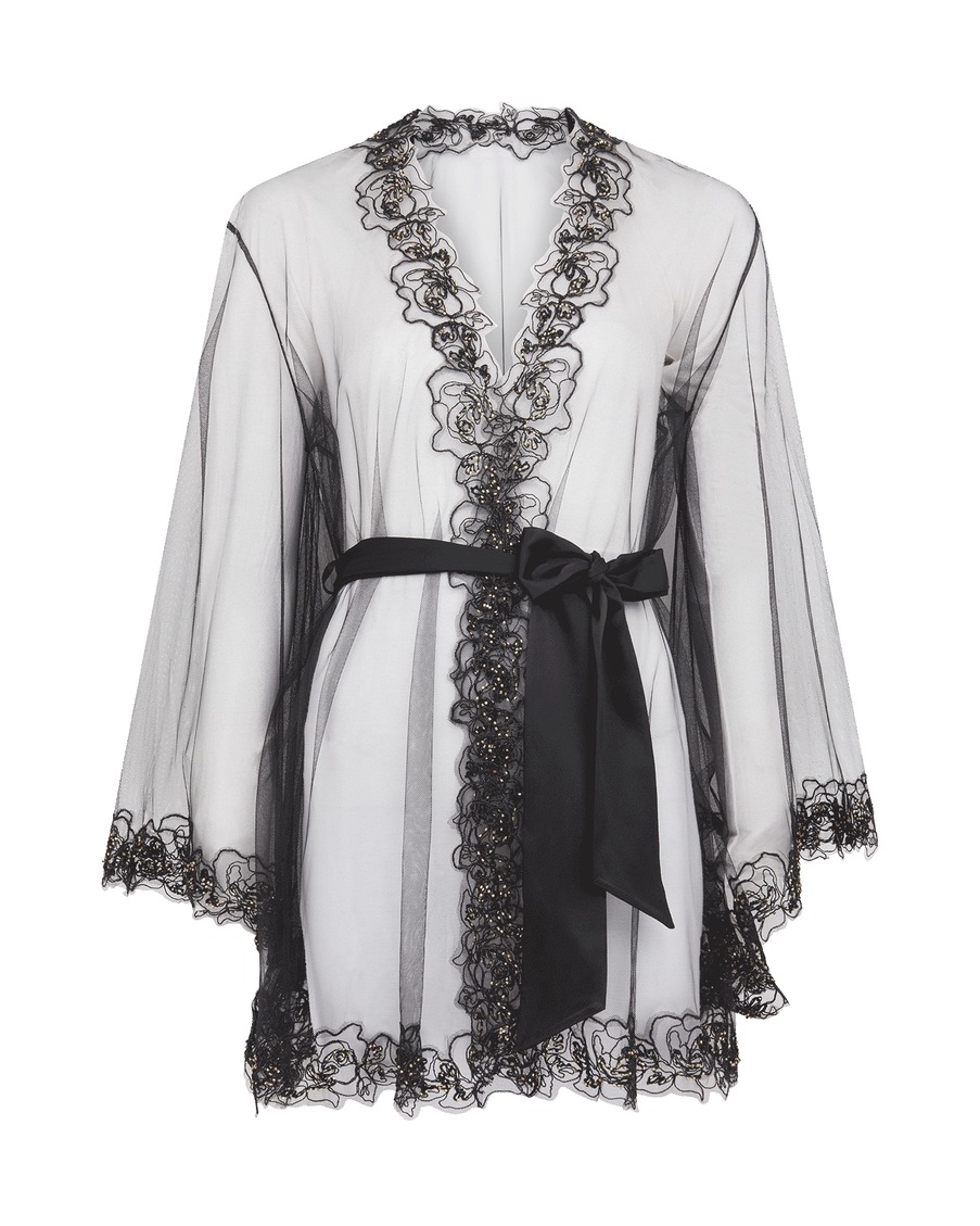 Черный прозрачный халат-кимоно Lindie