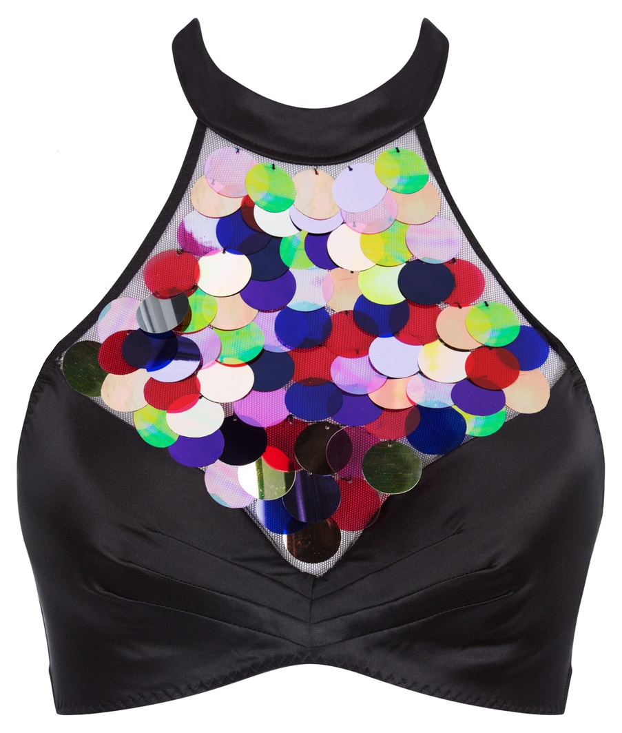 Высокий черный бюстгальтер с пайетками Reno